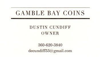 Gamble Bay Coins business card