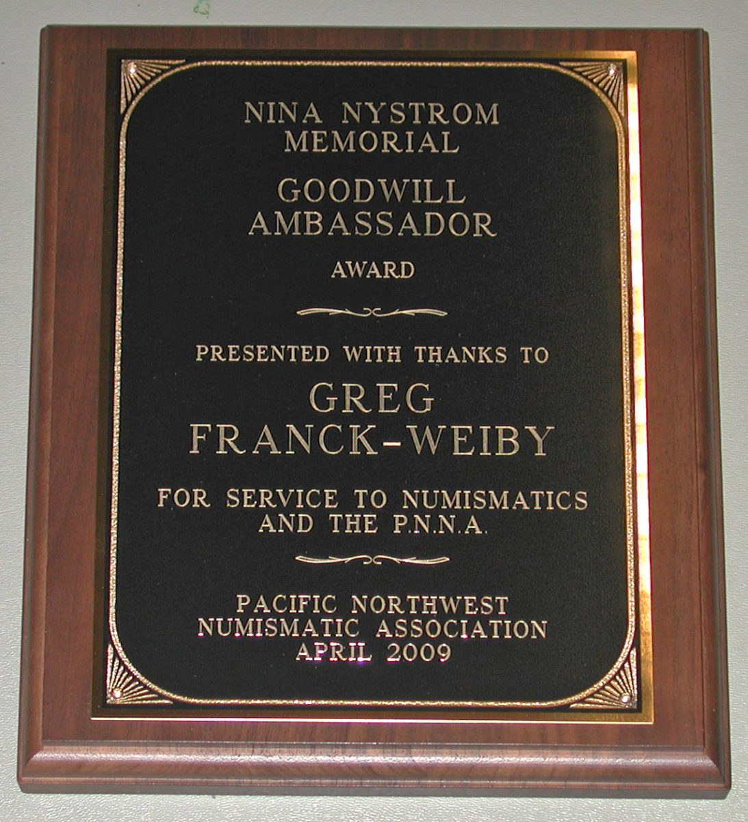 Nystrom Award Plaque (2009)