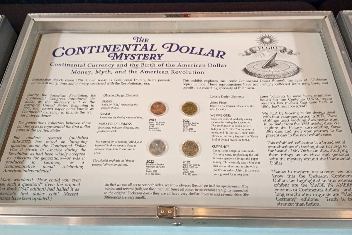 James Reinders "The Continental Dollar Mystery" exhibit (case 1)