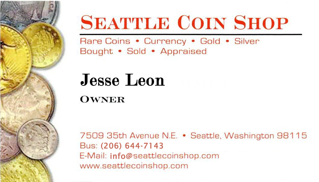 Seattle Coin Shop business card (2026)
